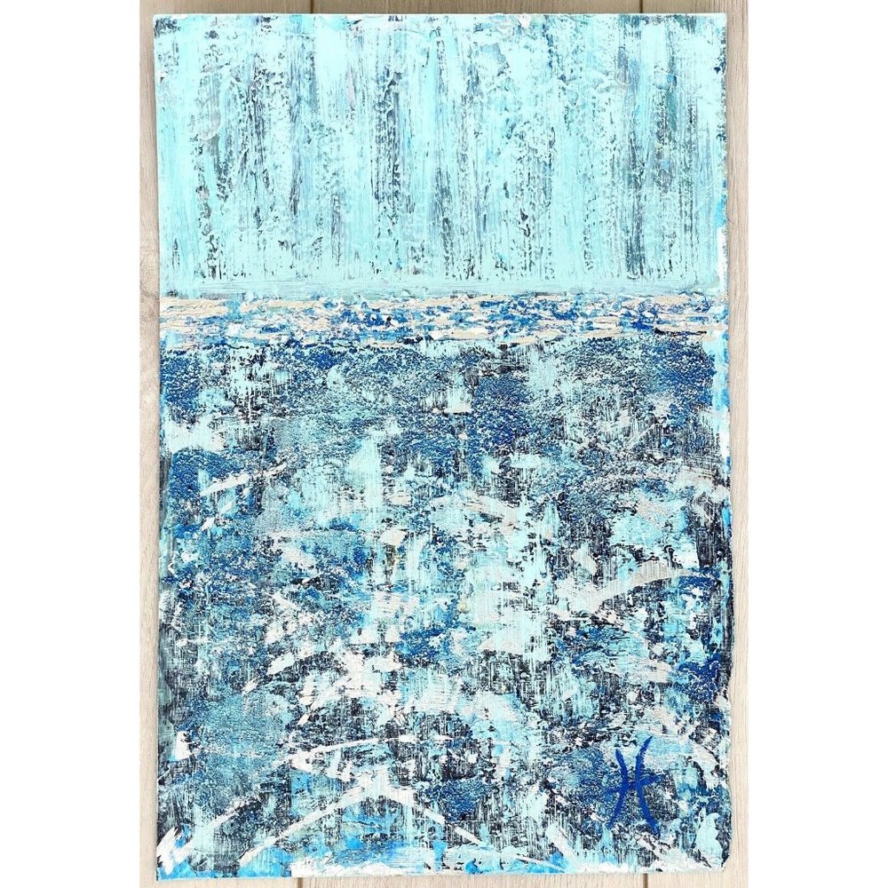Moon Glow - Original Art Handmade Blue Silver Textured Acrylic Painting